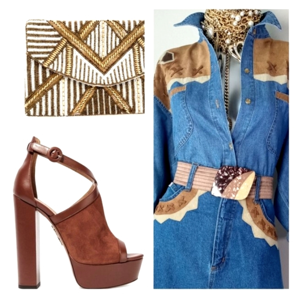 "WESTERN CHIC" VintAge Denim Two-PiEcE Skirt Set - Picture 4 of 15